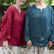 Buddha Stones Solid Color Linen Long Sleeve Women's Shirt For Older Adults - image 28