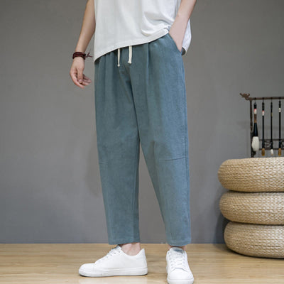 Buddha Stones Casual Pure Color Tapered Design Men's Cotton Linen Drawstring Pants With Pockets - LightSeaGreen - US/UK/AU46，EU56 (5XL) - image 1