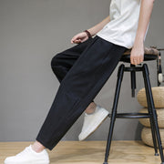 Buddha Stones Casual Pure Color Tapered Design Men's Cotton Linen Drawstring Pants With Pockets - image 6