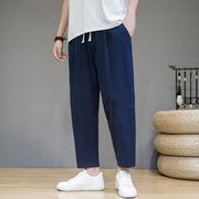 Buddha Stones Casual Pure Color Tapered Design Men's Cotton Linen Drawstring Pants With Pockets - MidnightBlue - US/UK/AU46，EU56 (5XL) - image 8
