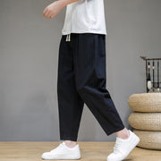 Buddha Stones Casual Pure Color Tapered Design Men's Cotton Linen Drawstring Pants With Pockets - image 5