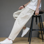 Buddha Stones Casual Pure Color Tapered Design Men's Cotton Linen Drawstring Pants With Pockets - image 18