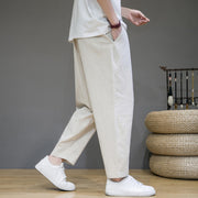 Buddha Stones Casual Pure Color Tapered Design Men's Cotton Linen Drawstring Pants With Pockets - image 17