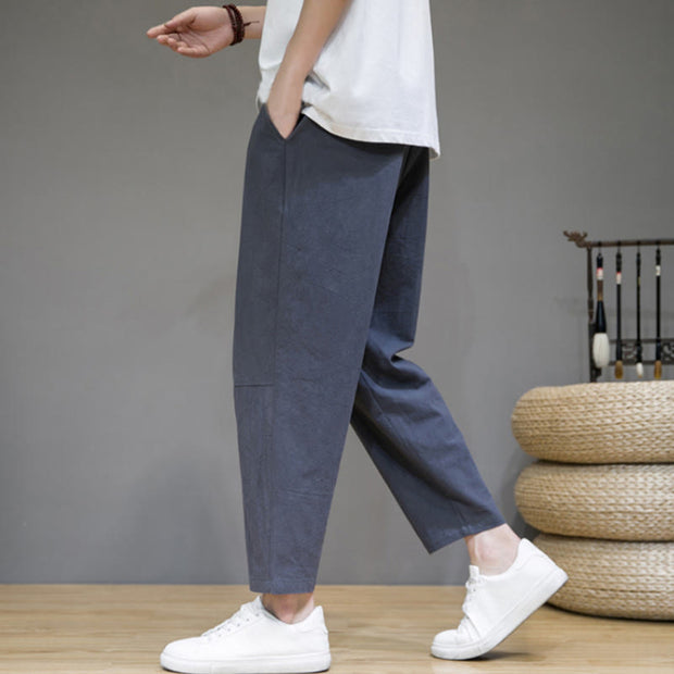 Buddha Stones Casual Pure Color Tapered Design Men's Cotton Linen Drawstring Pants With Pockets - SlateGray - US/UK/AU46，EU56 (5XL) - image 11