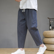 Buddha Stones Casual Pure Color Tapered Design Men's Cotton Linen Drawstring Pants With Pockets - image 13