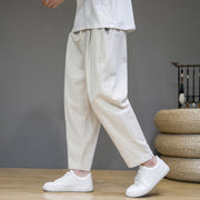Buddha Stones Casual Pure Color Tapered Design Men's Cotton Linen Drawstring Pants With Pockets - image 16