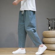 Buddha Stones Casual Pure Color Tapered Design Men's Cotton Linen Drawstring Pants With Pockets - image 2