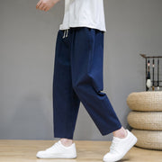 Buddha Stones Casual Pure Color Tapered Design Men's Cotton Linen Drawstring Pants With Pockets - image 9