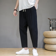 Buddha Stones Casual Pure Color Tapered Design Men's Cotton Linen Drawstring Pants With Pockets - Black - US/UK/AU46，EU56 (5XL) - image 4