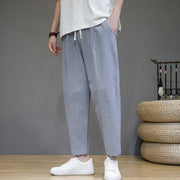 Buddha Stones Casual Pure Color Tapered Design Men's Cotton Linen Drawstring Pants With Pockets - LightSteelBlue - US/UK/AU46，EU56 (5XL) - image 19