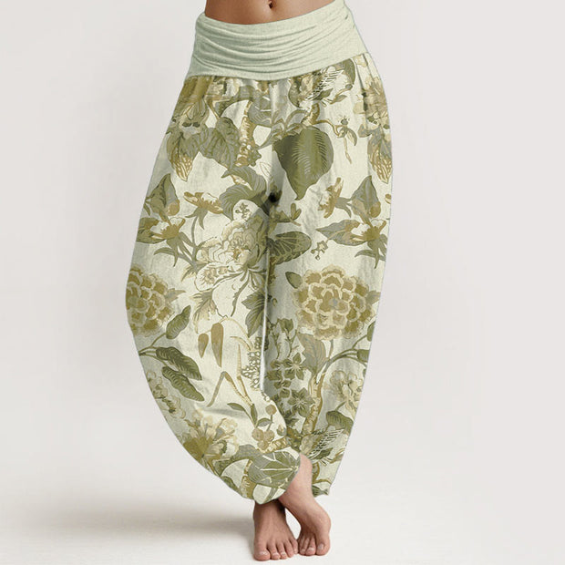 Buddha Stones Pure Cotton Lotus Leaf Peony Pattern Women's Elastic Waist Harem Pants - Beige - US22，UK/AU26，EU54 (6XL) - image 9