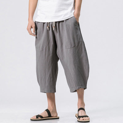 Buddha Stones Summer Casual Simple Plain Design 7-8 Length Men's Drawstring Pants With Pockets - LightGrey - US/UK/AU46，EU56 (5XL) - image 1