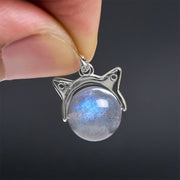 Buddha Stones 925 Sterling Silver Moonstone Cat Healing Necklace Pendant - image 6