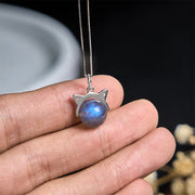 Buddha Stones 925 Sterling Silver Moonstone Cat Healing Necklace Pendant - image 5