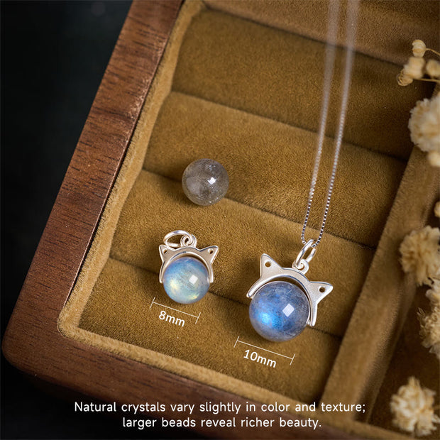 Buddha Stones 925 Sterling Silver Moonstone Cat Healing Necklace Pendant - image 4