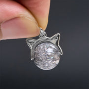 Buddha Stones 925 Sterling Silver Natural Silver Quartz Super Seven Crystal Cat Necklace Pendant - image 6
