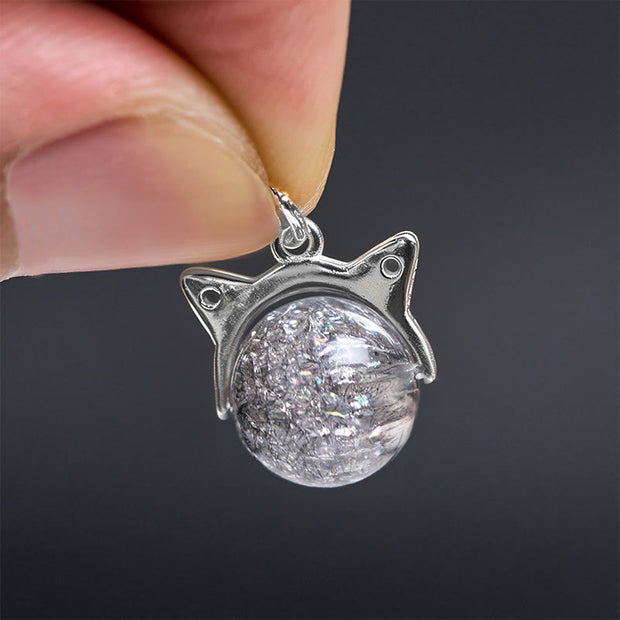 Buddha Stones 925 Sterling Silver Natural Silver Quartz Super Seven Crystal Cat Necklace Pendant - image 6