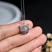 Buddha Stones 925 Sterling Silver Natural Silver Quartz Super Seven Crystal Cat Necklace Pendant - image 5