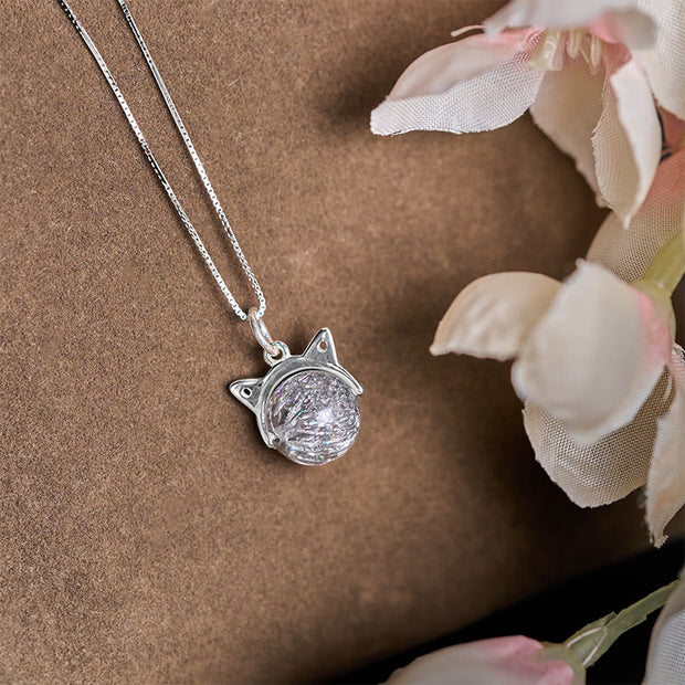 Buddha Stones 925 Sterling Silver Natural Silver Quartz Super Seven Crystal Cat Necklace Pendant - image 3