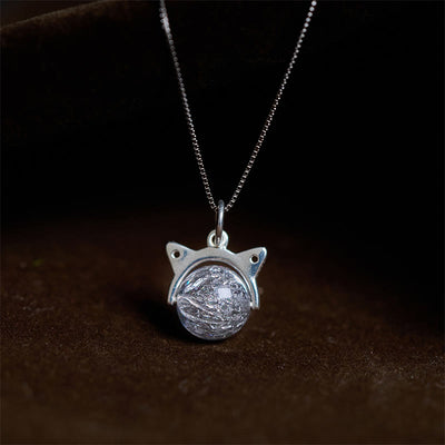 Buddha Stones 925 Sterling Silver Natural Silver Quartz Super Seven Crystal Cat Necklace Pendant - 10mm+0.8mm Chain - image 1