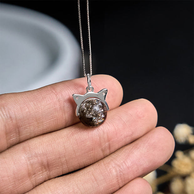 Buddha Stones 925 Sterling Silver Natural Black Quartz Super Seven Crystal Cat Necklace Pendant - image 4
