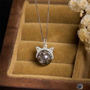 Buddha Stones 925 Sterling Silver Natural Black Quartz Super Seven Crystal Cat Necklace Pendant - image 2