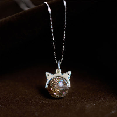 Buddha Stones 925 Sterling Silver Natural Black Quartz Super Seven Crystal Cat Necklace Pendant - 10mm+0.8mm Chain - image 1
