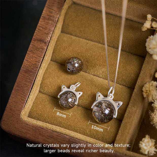 Buddha Stones 925 Sterling Silver Natural Black Quartz Super Seven Crystal Cat Necklace Pendant - image 5
