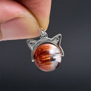 Buddha Stones 925 Sterling Silver Natural Red Super Seven Crystal Cat Necklace Pendant - image 6