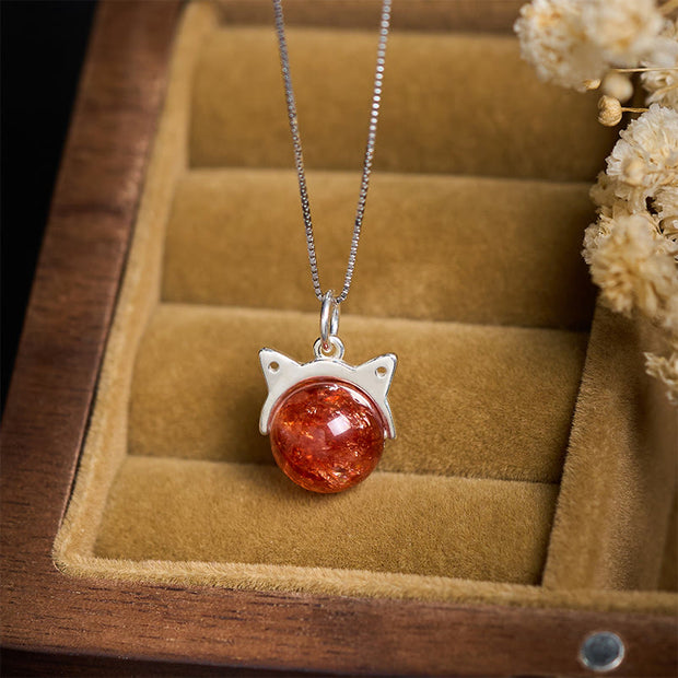 Buddha Stones 925 Sterling Silver Natural Red Super Seven Crystal Cat Necklace Pendant - image 2