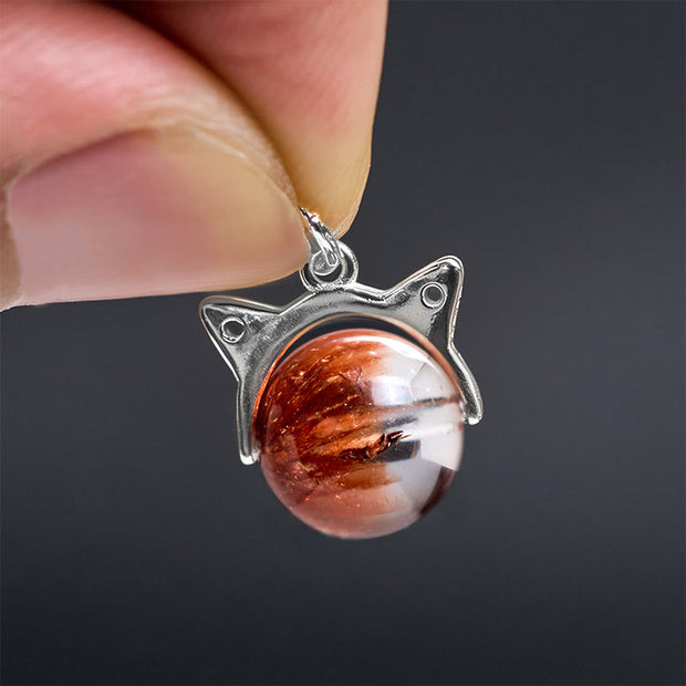 Buddha Stones 925 Sterling Silver Natural Red Super Seven Crystal Cat Necklace Pendant - image 6