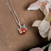 Buddha Stones 925 Sterling Silver Natural Red Super Seven Crystal Cat Necklace Pendant - image 3