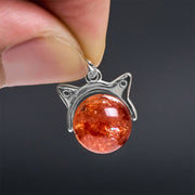 Buddha Stones 925 Sterling Silver Natural Gold Fireworks Super Seven Crystal Cat Necklace Pendant - image 6