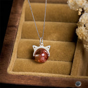 Buddha Stones 925 Sterling Silver Natural Gold Fireworks Super Seven Crystal Cat Necklace Pendant - image 2
