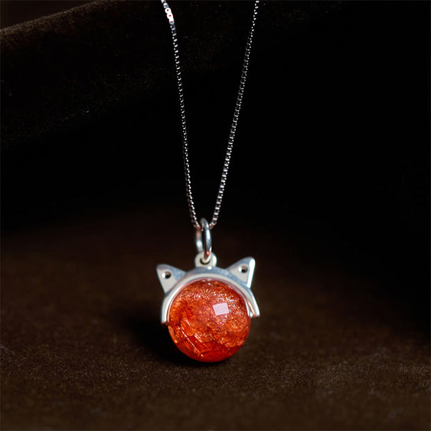 Buddha Stones 925 Sterling Silver Natural Gold Fireworks Super Seven Crystal Cat Necklace Pendant - 10mm+0.8mm Chain - image 1