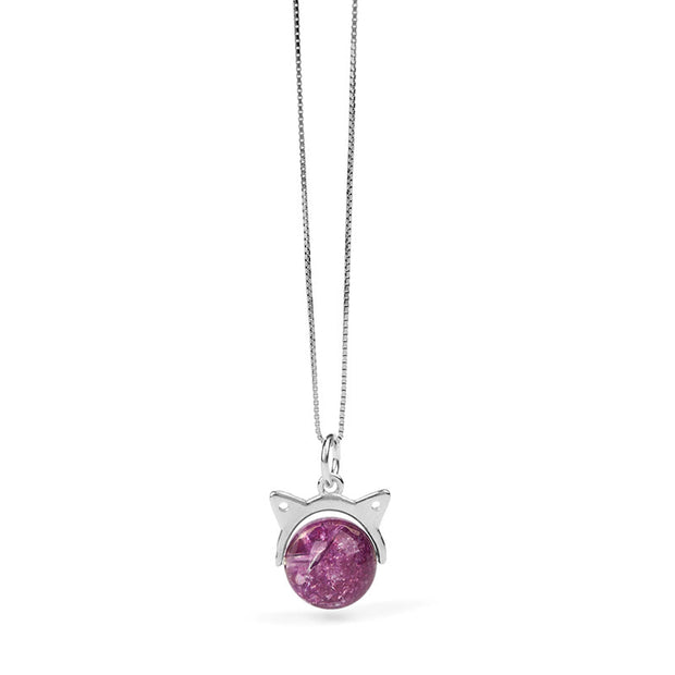 Buddha Stones 925 Sterling Silver Natural Light Purple Fireworks Super Seven Crystal Cat Necklace Pendant - image 7