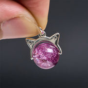 Buddha Stones 925 Sterling Silver Natural Light Purple Fireworks Super Seven Crystal Cat Necklace Pendant - image 6