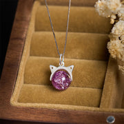 Buddha Stones 925 Sterling Silver Natural Light Purple Fireworks Super Seven Crystal Cat Necklace Pendant - image 2