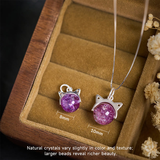 Buddha Stones 925 Sterling Silver Natural Light Purple Fireworks Super Seven Crystal Cat Necklace Pendant - image 4
