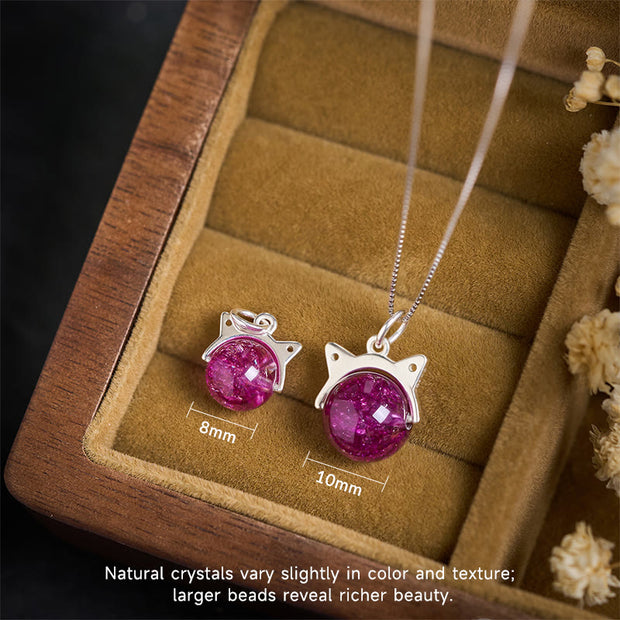 Buddha Stones 925 Sterling Silver Natural Deep Purple Fireworks Super Seven Crystal Cat Necklace Pendant - image 4