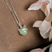 Buddha Stones 925 Sterling Silver Natural Green Lepidolite Cat Protection Necklace Pendant - image 3