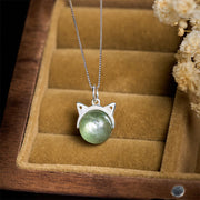Buddha Stones 925 Sterling Silver Natural Green Lepidolite Cat Protection Necklace Pendant - image 2