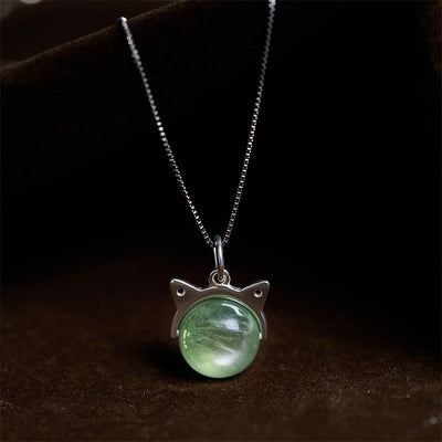 Buddha Stones 925 Sterling Silver Natural Green Lepidolite Cat Protection Necklace Pendant - 10mm+0.8mm Chain - image 1