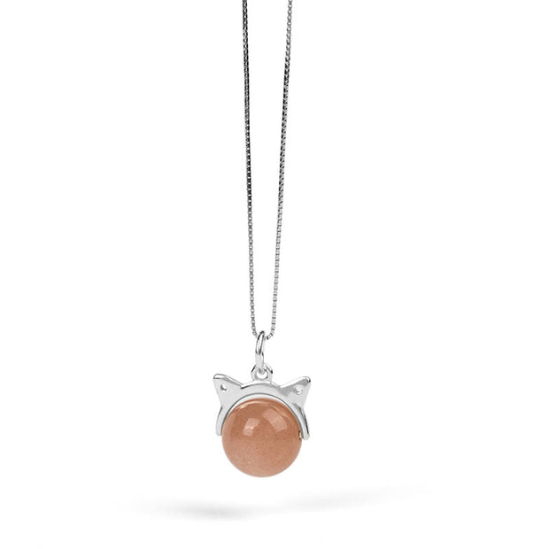 Buddha Stones 925 Sterling Silver Natural Orange Moonstone Cat Healing Necklace Pendant - image 6