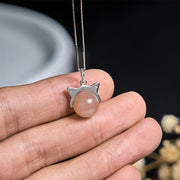 Buddha Stones 925 Sterling Silver Natural Orange Moonstone Cat Healing Necklace Pendant - image 4