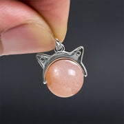 Buddha Stones 925 Sterling Silver Natural Orange Moonstone Cat Healing Necklace Pendant - image 5