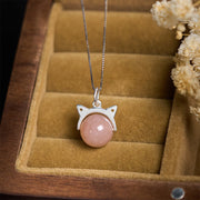 Buddha Stones 925 Sterling Silver Natural Orange Moonstone Cat Healing Necklace Pendant - image 1