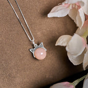 Buddha Stones 925 Sterling Silver Natural Orange Moonstone Cat Healing Necklace Pendant - image 2