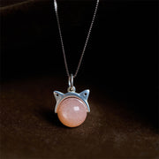 Buddha Stones 925 Sterling Silver Natural Orange Moonstone Cat Healing Necklace Pendant - 10mm+0.8mm Chain - image 0
