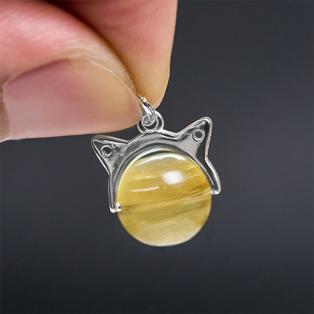Buddha Stones 925 Sterling Silver Natural Golden Lepidolite Cat Prosperity Necklace Pendant - image 6